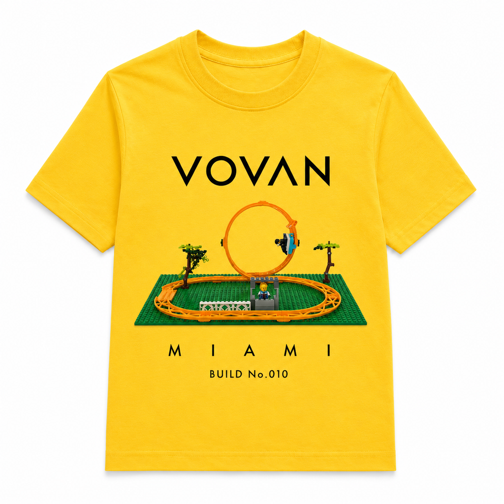 VOVAN MIAMI premium kids T-shirt with real handmade LEGO build design created by a 9-year-old boy