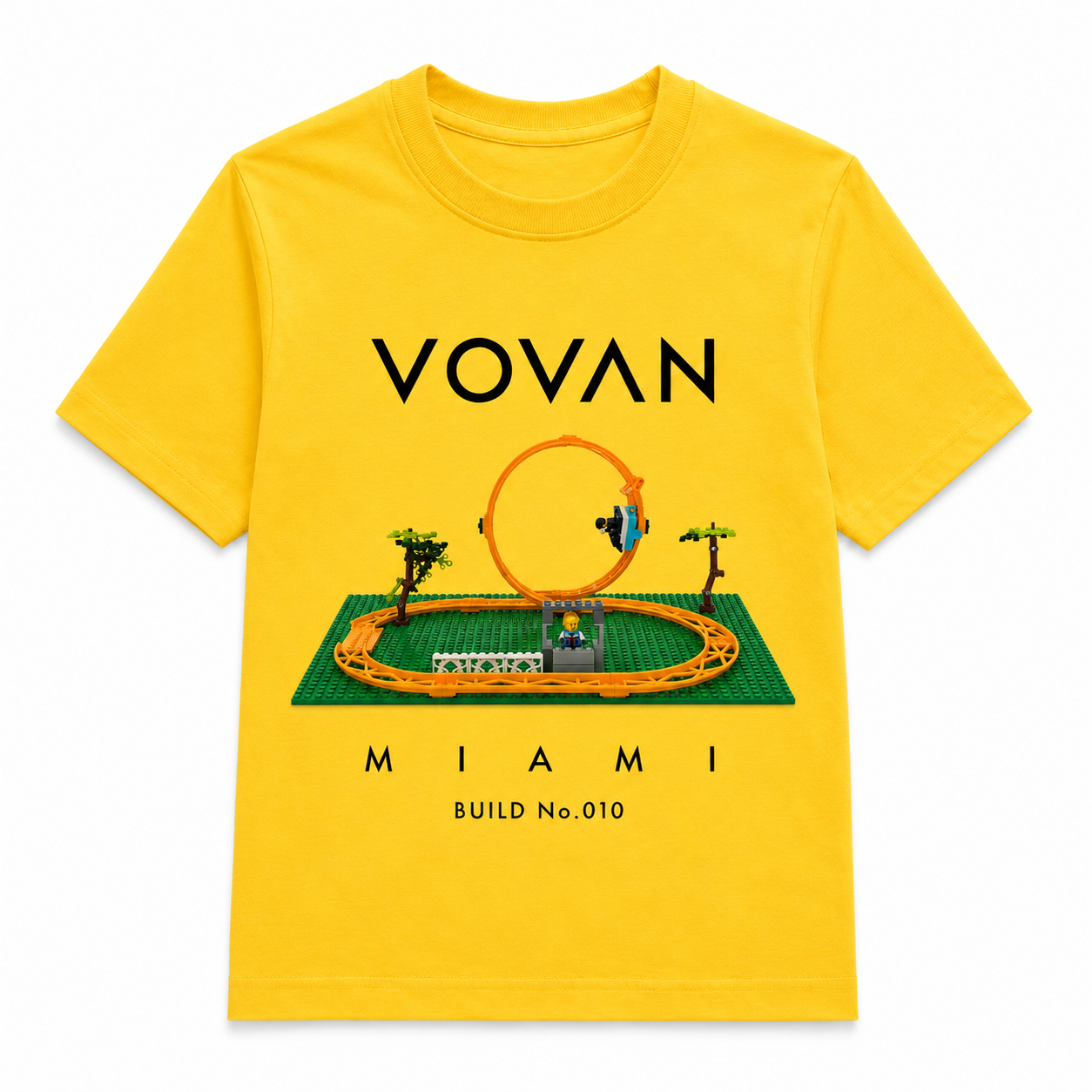 VOVAN MIAMI premium kids T-shirt with real handmade LEGO build design created by a 9-year-old boy
