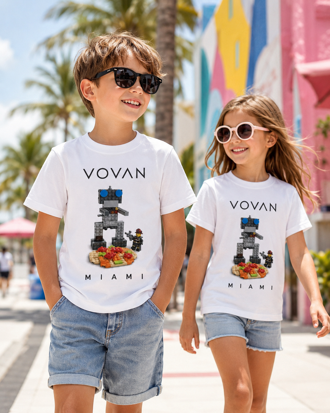 9. Premium 100% cotton VOVAN MIAMI kids T-shirt with real LEGO build created by a 9-year-old boy