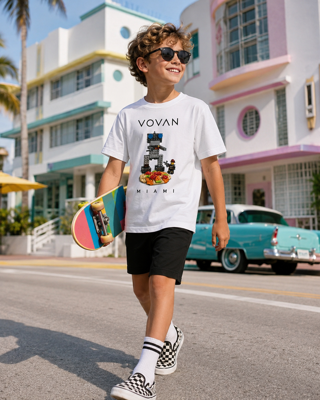 8. VOVAN MIAMI kids fashion T-shirt with exclusive handmade LEGO model print and limited edition design